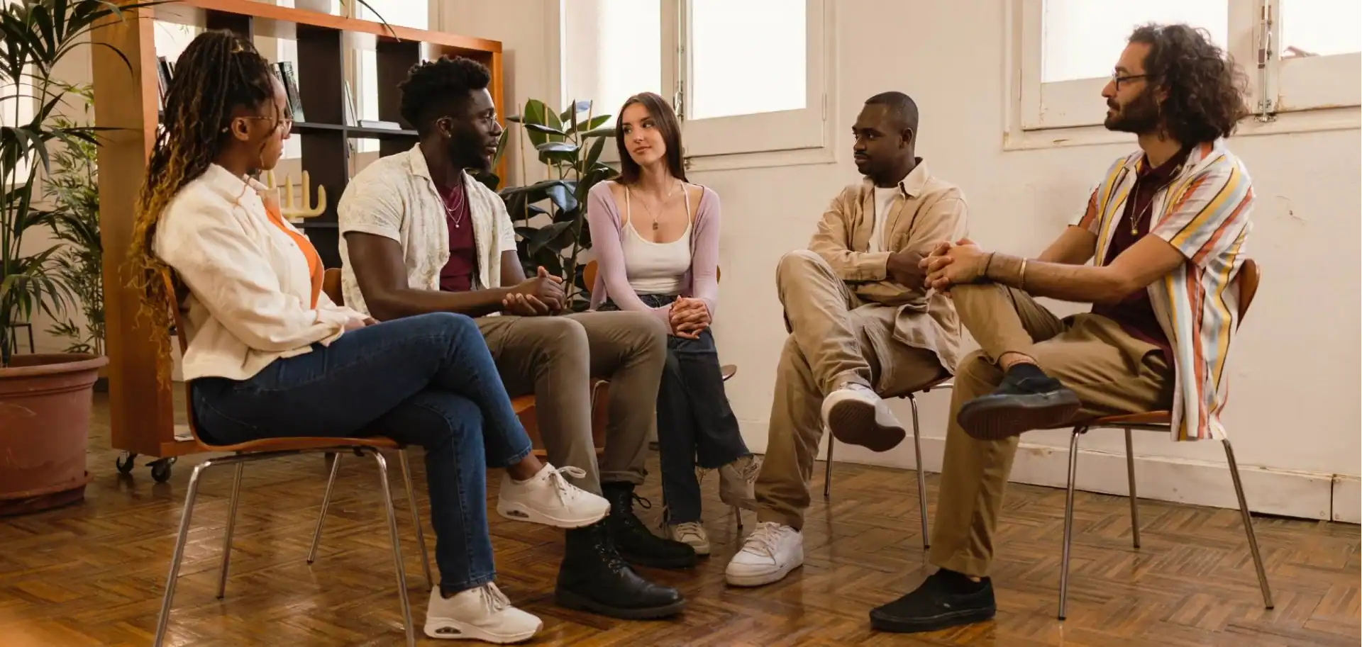 Clients participating in group therapy at rehab in Egg Harbor City.
