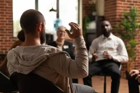 A man participates in a group session during Evening IOP in Egg Harbor City, NJ.