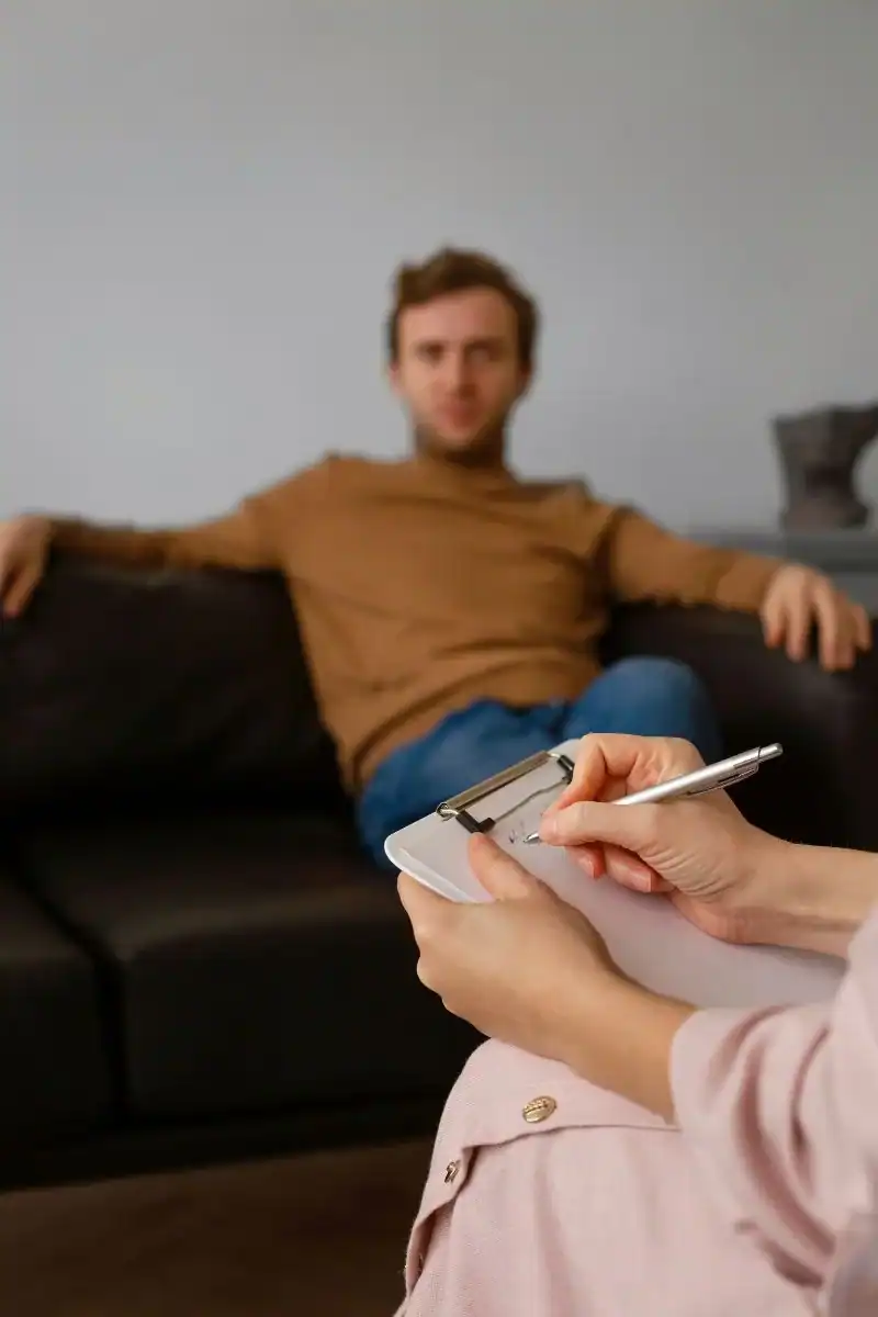 A man undergoing therapy during his mental health treatment in New Jersey.