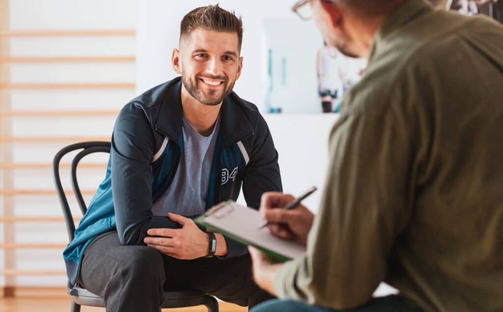 Man participating in therapy after heroin detox in New Jersey.