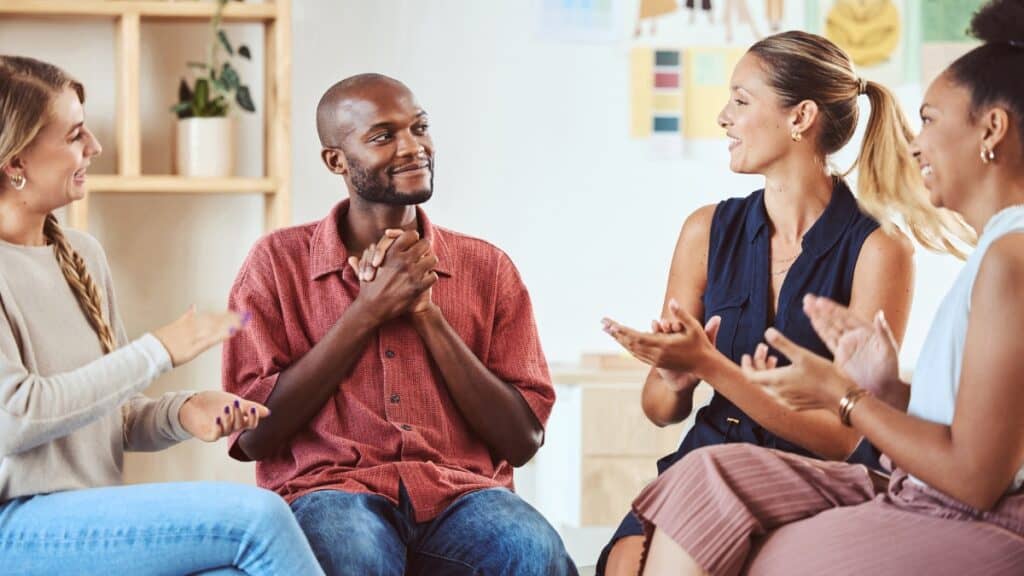 A group therapy exercise as part of recovery treatment.