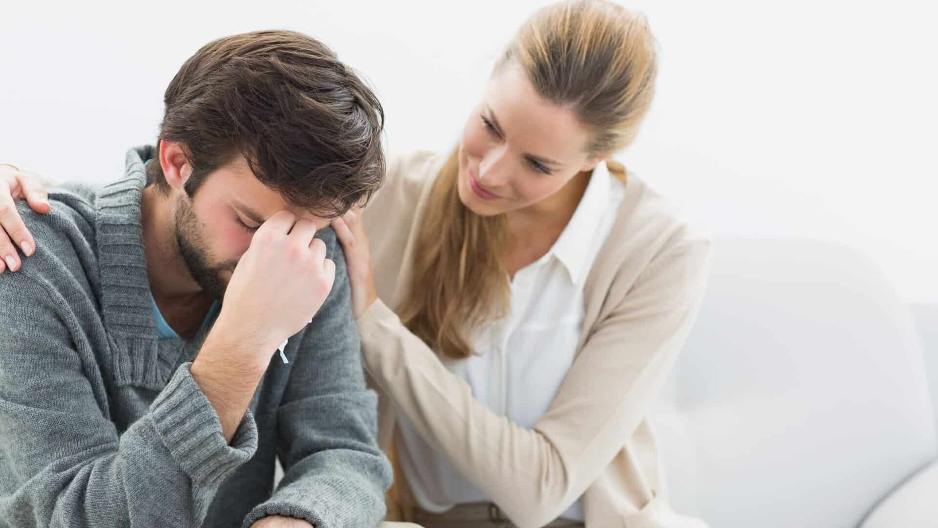 A man struggling with addiction gets professional support.
